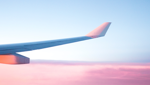 plane wing in pink skies