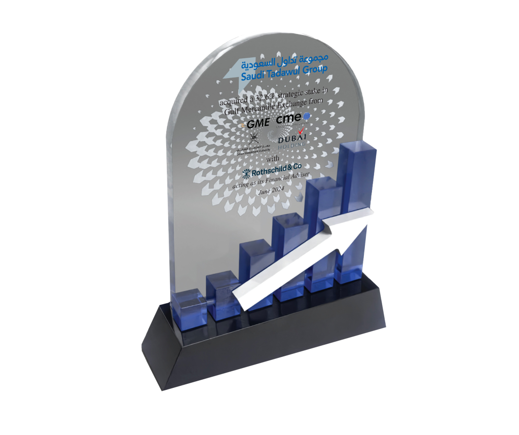 Tombstone with graphs to represent the financial metrics tied to the deal’s success