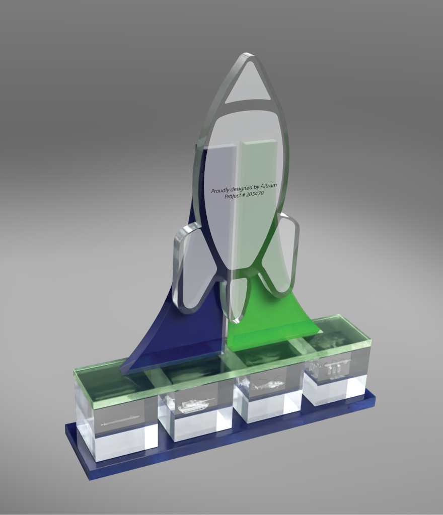 crystal, custom cut, spaceship, 3d etch, colored crystal
