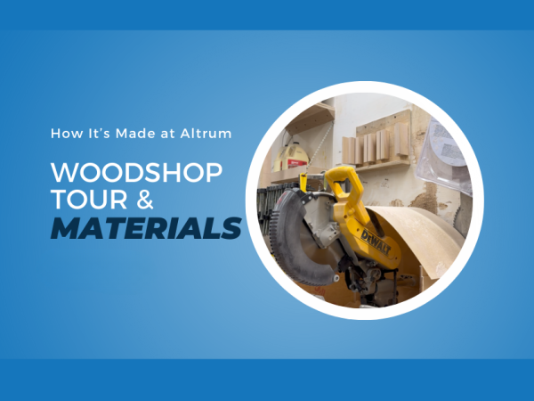 A view of a woodshop environment featuring materials, tools, and elements related to a woodworking tour with Altrum.