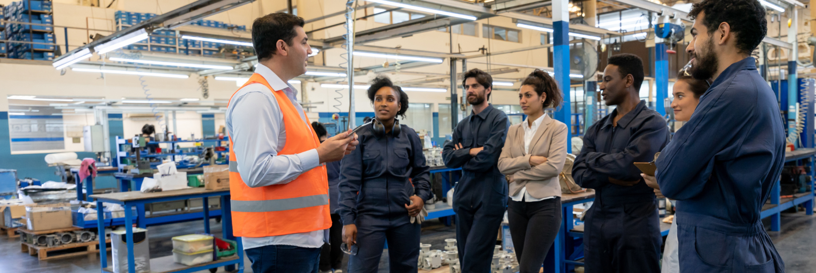 Gestionnaire reconnaissant ses employés en usine