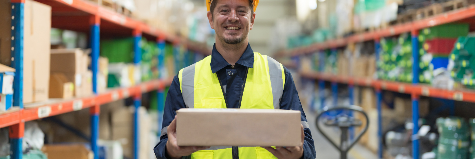 Employé en manufacturier avec un cadeau