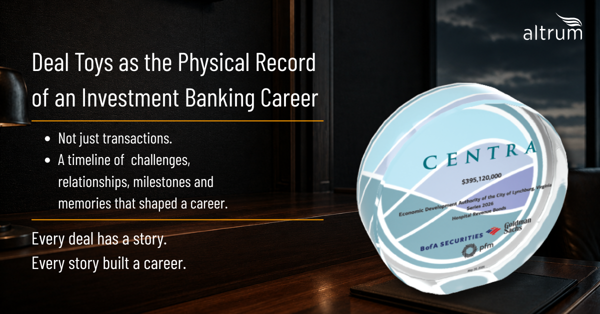 A dark, elegant executive office overlooking a city skyline at dusk, with an empty polished wooden desk and warm ambient lighting, symbolising the milestones, memories, and lasting legacy of an investment banking career.